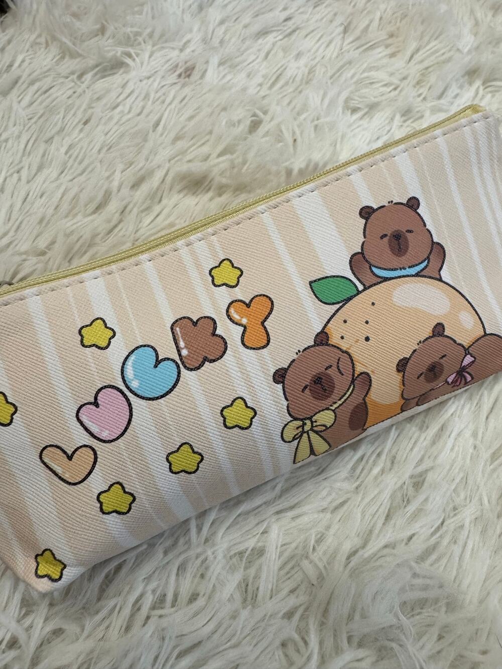 Cute Capybara pencil case brown zipper